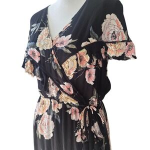 American Rag Whimsigoth Dark Floral Maxi  Flutter Sleeve Boho Wedding Size Med